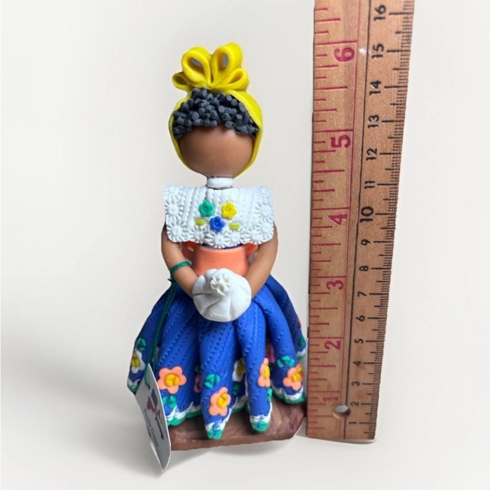 Handcrafted Faceless Doll with Blue Floral Skirt - Picture 8 of 10
